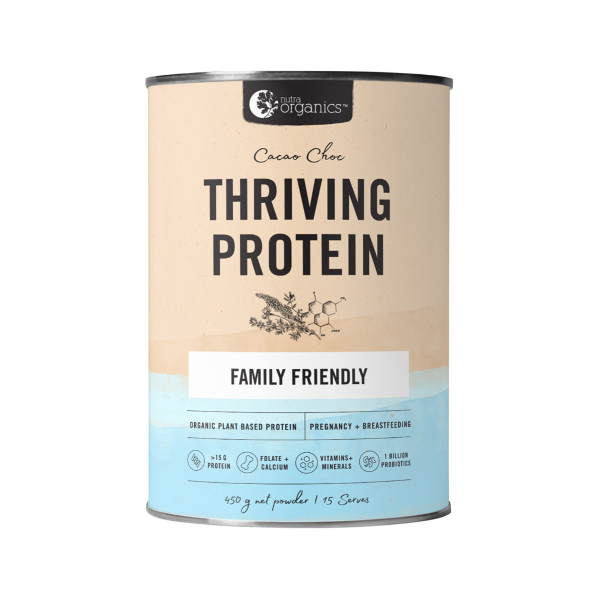 Nutra Organics Organic Thriving Family Protein (Protein + Multivitamin) Double Choc 450g